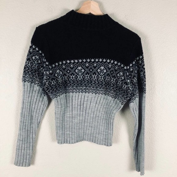 Glory USA Sweater Black White Fairisle Mock Neck Pullover Cropped Size Small - Picture 2 of 14